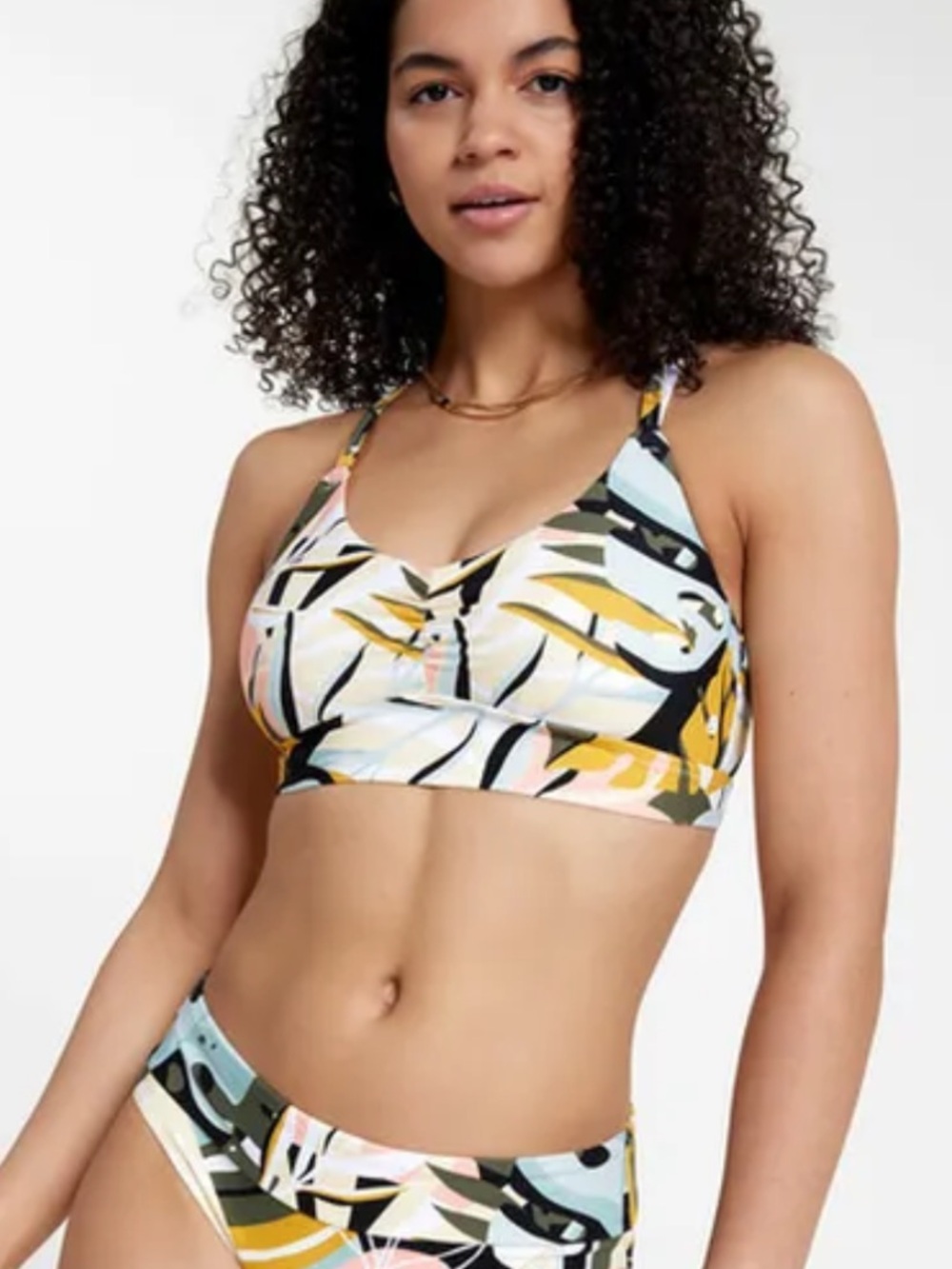 🐚CALIA Palm Print Ruched Criss Cross Bikini Top Size XS
